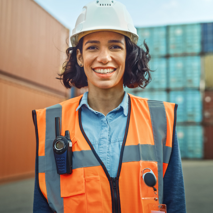 woman wearing hardhat and safety vest
